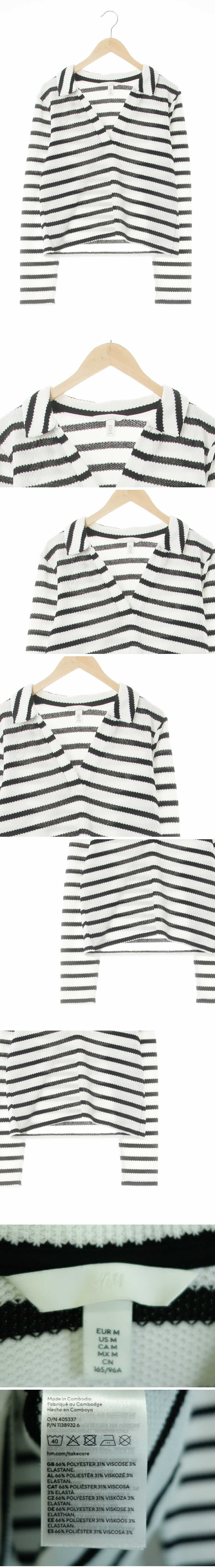 h&m 스키퍼숏니트티 h&m 화이트블랙 스트라이프 비스코스혼방 스키퍼숏니트티