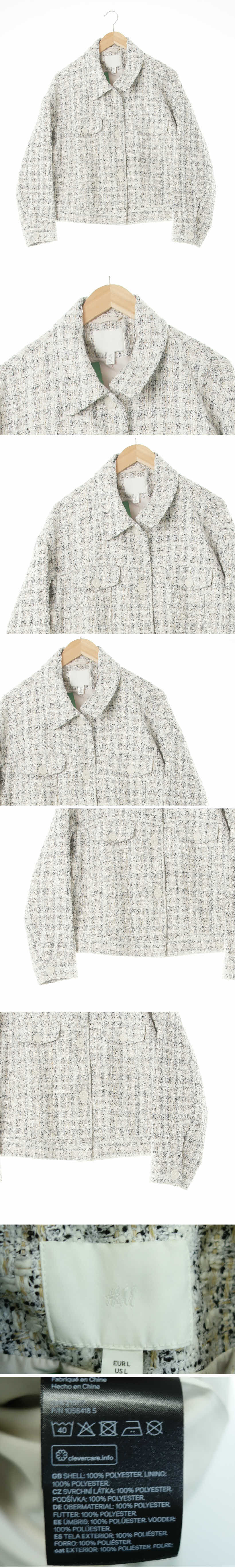 h&m 트위드숏포켓자켓 h&m 아이보리블랙 체크 트위드숏포켓자켓