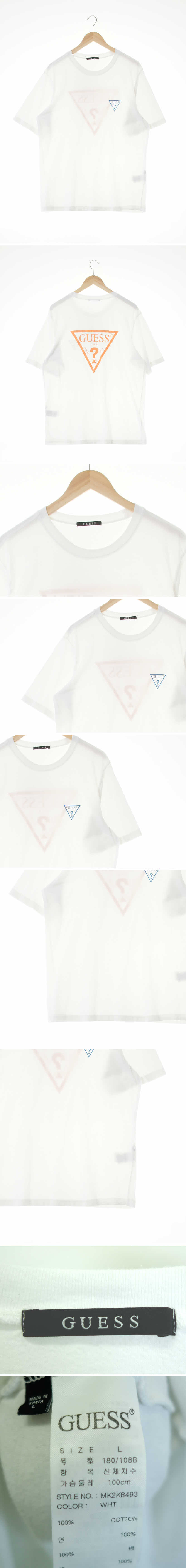 Guess 백형광로고반팔티 Guess 화이트 면 백형광로고반팔티