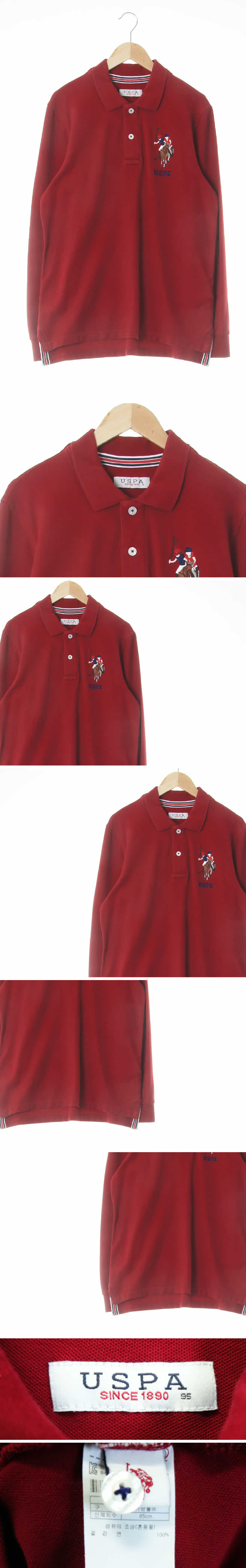 uspa 컬러빅포니자수로고긴팔카라티 uspa 버건디 면 컬러빅포니자수로고긴팔카라티
