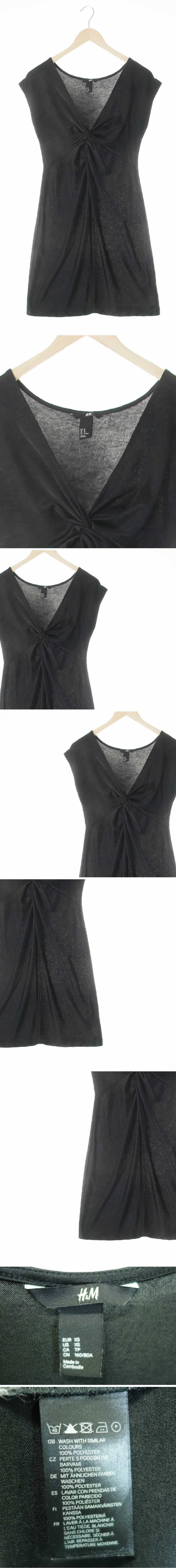 h&m 브이넥캡슬리브꼬임미니드레스 h&m 글로시블랙 브이넥캡슬리브꼬임미니드레스