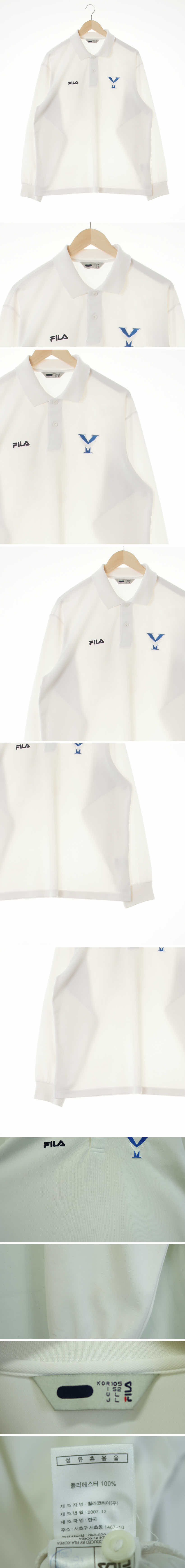 필라 자수긴소매PK티셔츠 필라 화이트 자수긴소매PK티셔츠