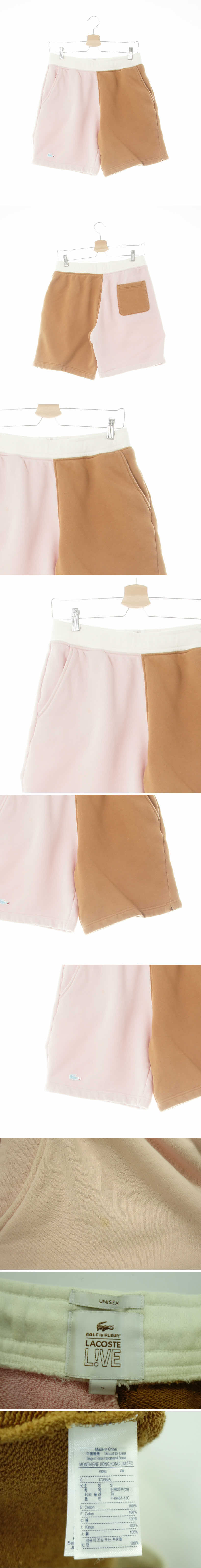 라코스테 패치로고배색반바지 라코스테 핑크브라운 면 패치로고배색반바지