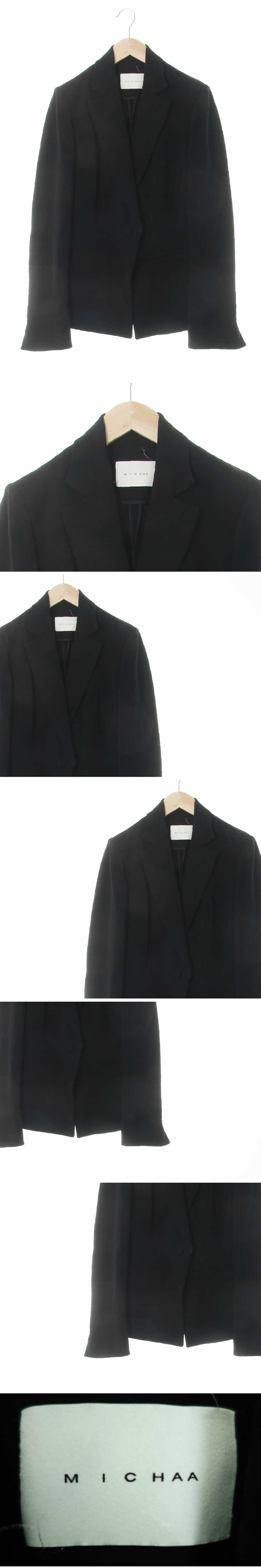 미샤 블랙 비스코스 슬림원버튼슬릿숏자켓