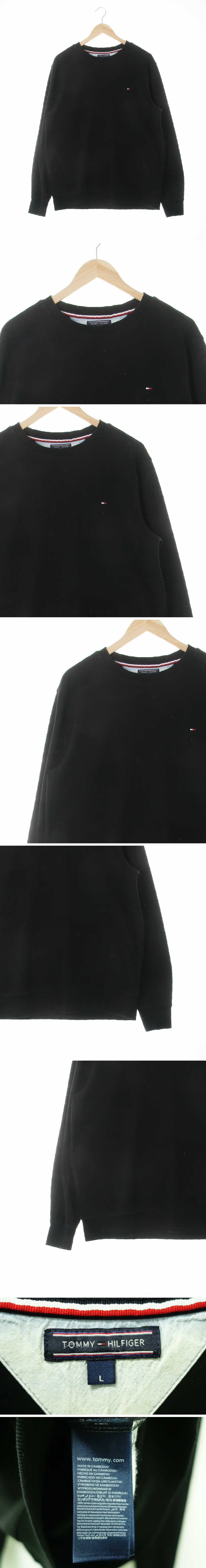 타미힐피거 블랙 면 자수로고크루넥맨투맨