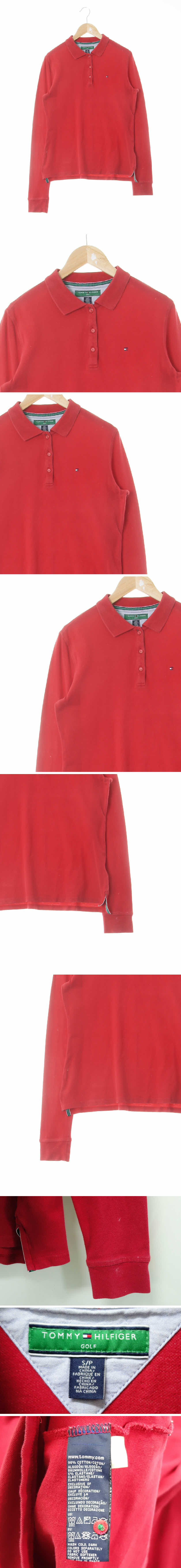 타미힐피거골프 레드 면혼방 자수로고긴팔카라티