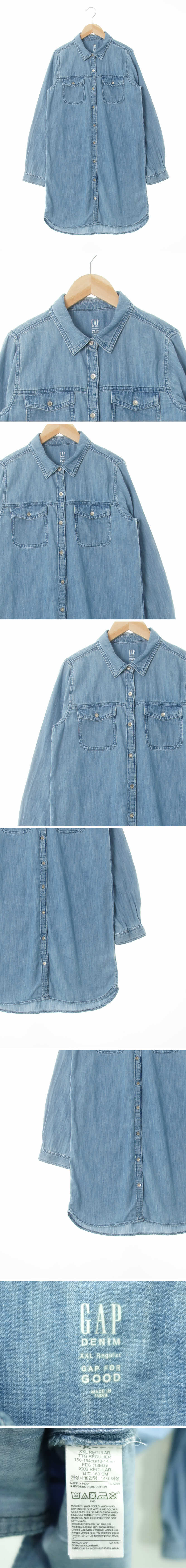 gap 워싱플랩포켓롱셔츠 gap 블루 면 워싱플랩포켓롱셔츠