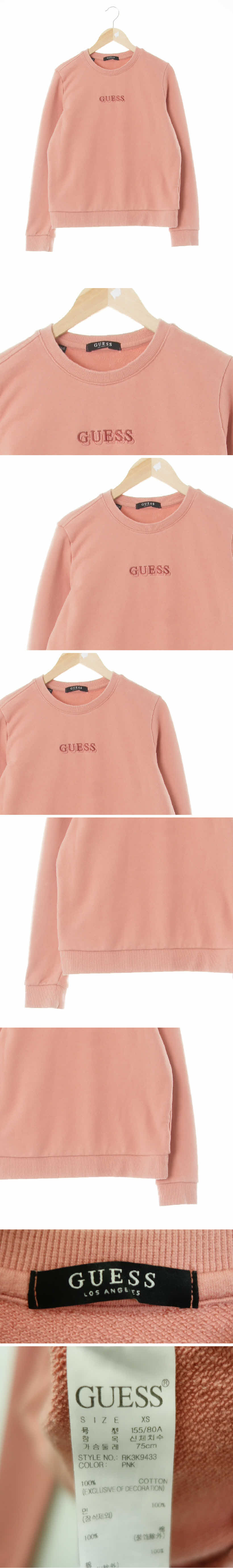 Guess 그림자자수로고맨투맨 Guess 다크쿼츠핑크 면 그림자자수로고맨투맨