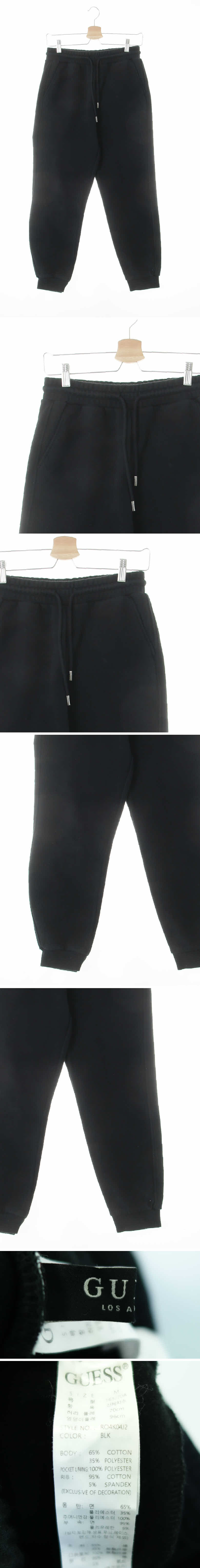게스 블랙 면혼방 로고끈트레이닝조거팬츠
