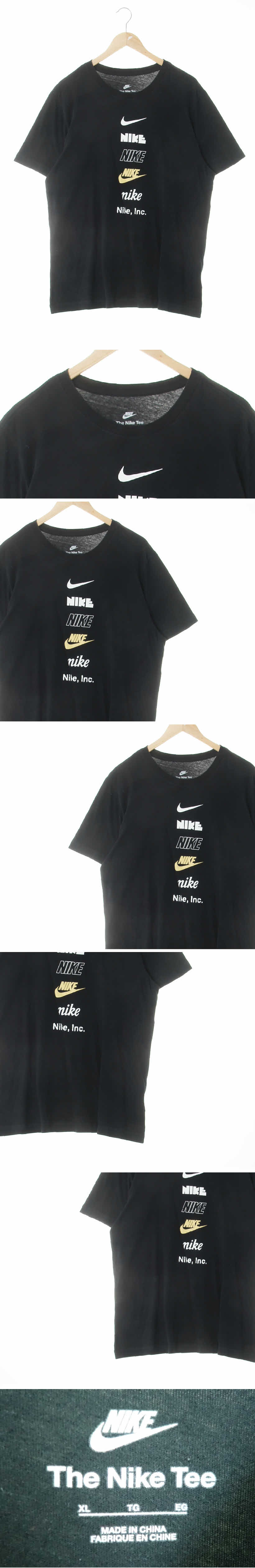 나이키 블랙 로고프린팅 면혼방 라운드반팔티