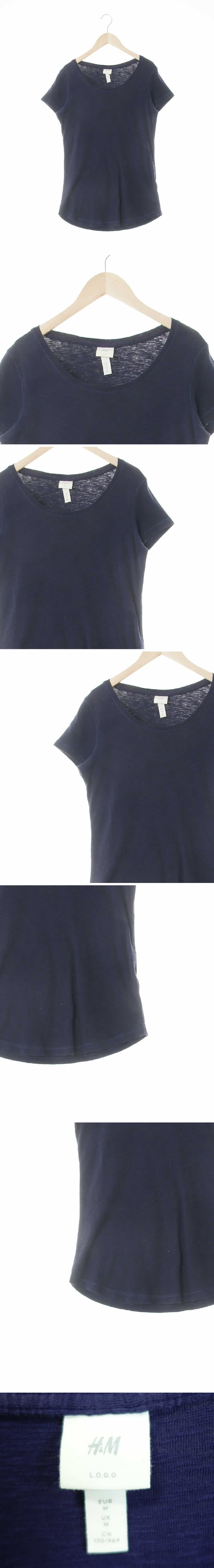 h&m 네이비 면혼방 슬라브라운드반팔티