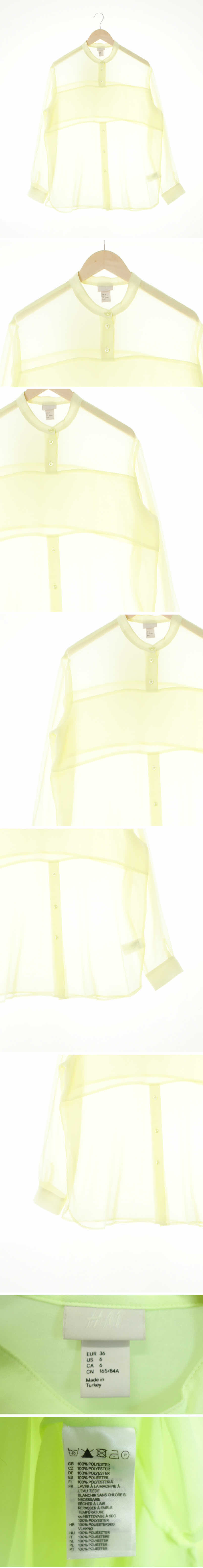 h&m 차이나카라절개블라우스 h&m 파스텔형광노랑 시스루 차이나카라절개블라우스