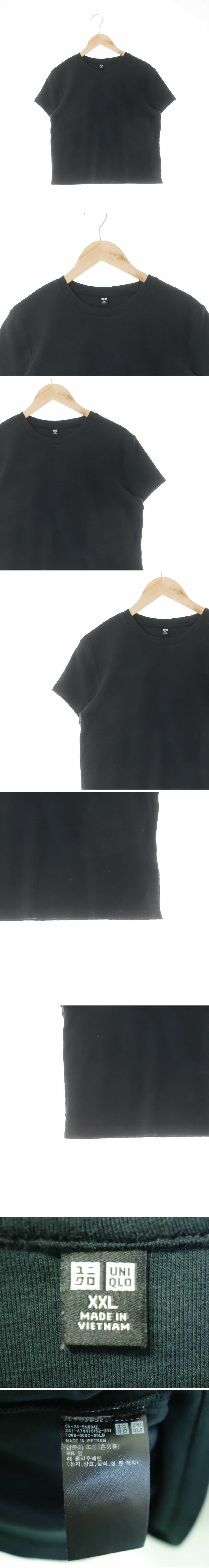 유니클로 크롭크루넥반팔티 유니클로 블랙 면혼방 크롭크루넥반팔티