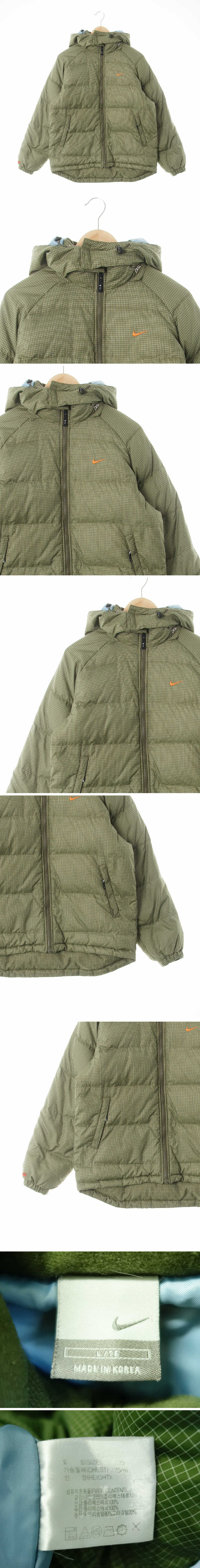 나이키 하이넥후드숏패딩점퍼 나이키 그린 체크 덕다운 하이넥후드숏패딩점퍼
