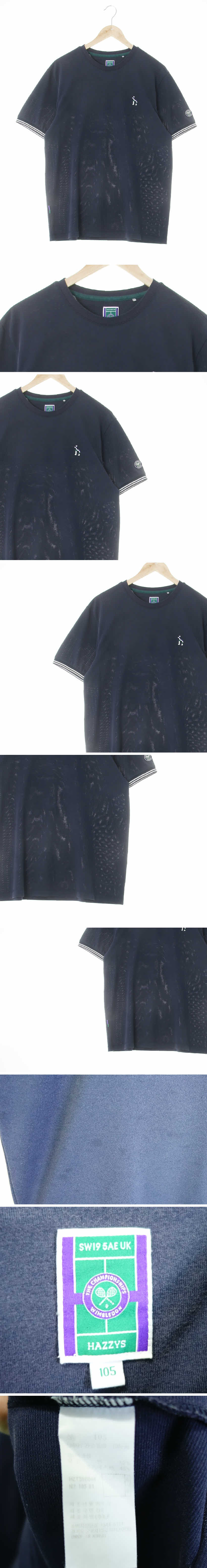 헤지스 입체로고라운드화이트배색반팔티 헤지스 네이비 면혼방 입체로고라운드화이트배색반팔티