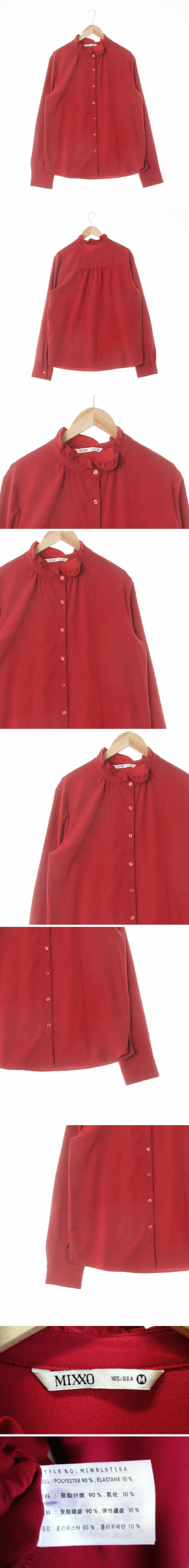 mixxo 러플하이넥블라우스 mixxo 다크레드 러플하이넥블라우스