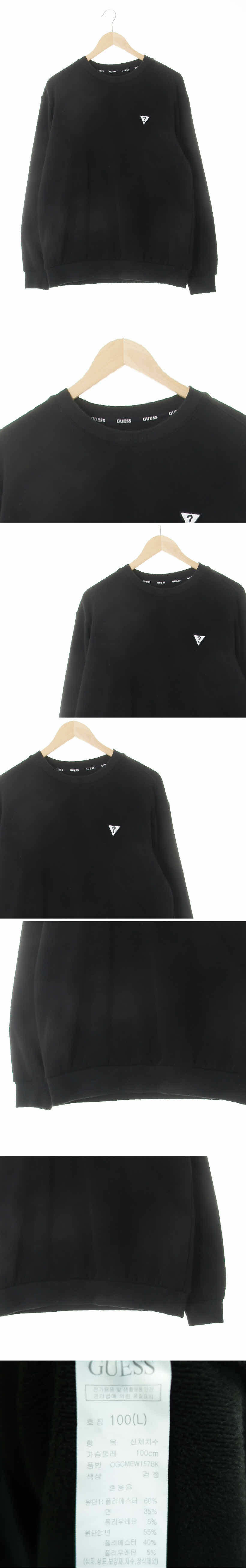 Guess 심볼패치라운드넥맨투맨 Guess 블랙 면혼방 심볼패치라운드넥맨투맨