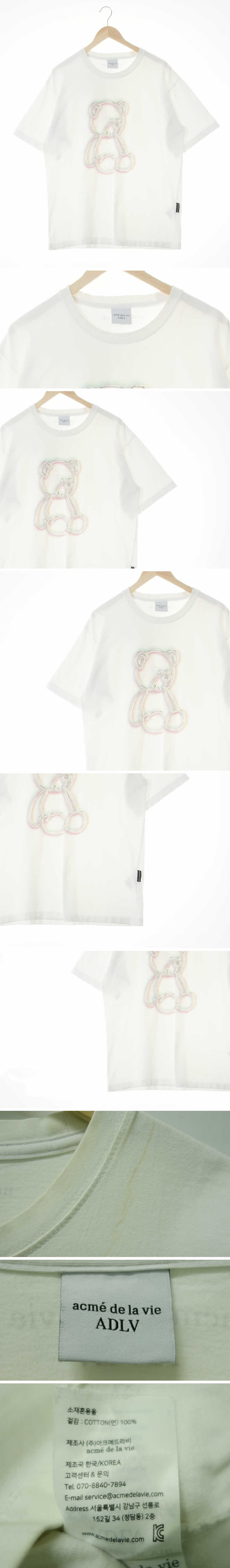 아크메드라비 라운드심플반팔티 아크메드라비 화이트 글레스베어프린팅 면 라운드심플반팔티