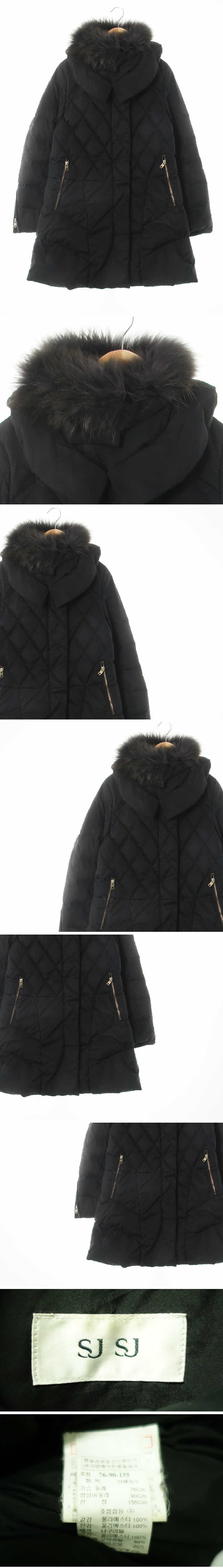 sjsj 라쿤퍼퀼티드패치슬림롱패딩 sjsj 블랙 덕다운 라쿤퍼퀼티드패치슬림롱패딩