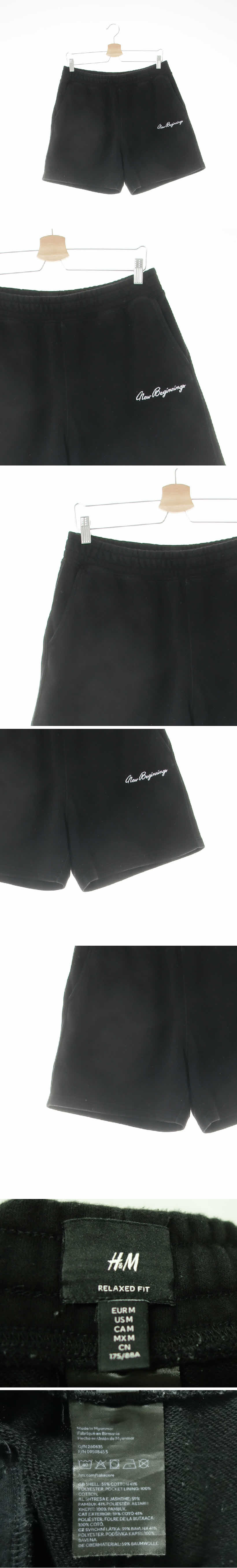h&m 자수레터링베이직반바지 h&m 블랙 면혼방 자수레터링베이직반바지