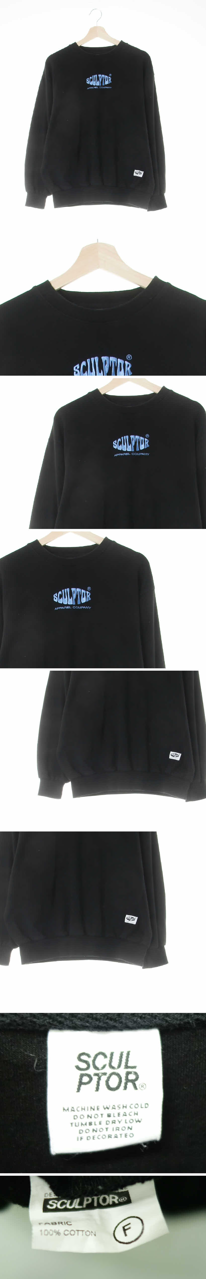 sculptor 중앙자수레터링로고맨투맨 sculptor 블랙 면 중앙자수레터링로고맨투맨