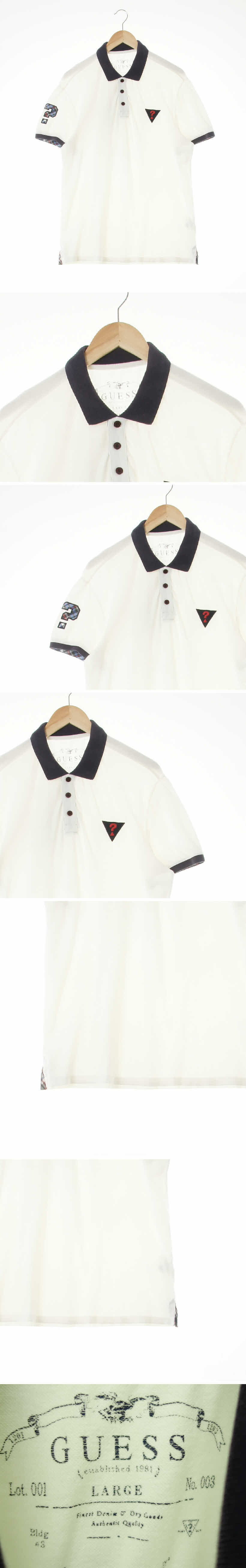 Guess 심볼자수패치카라배색폴로반팔티 Guess 아이보리다크퍼플 면혼방 심볼자수패치카라배색폴로반팔티
