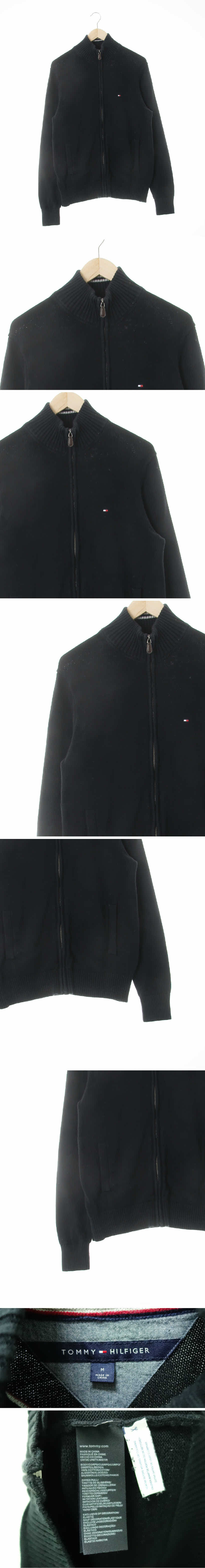 타미힐피거 하이넥니트집업 타미힐피거 블랙 면 하이넥니트집업