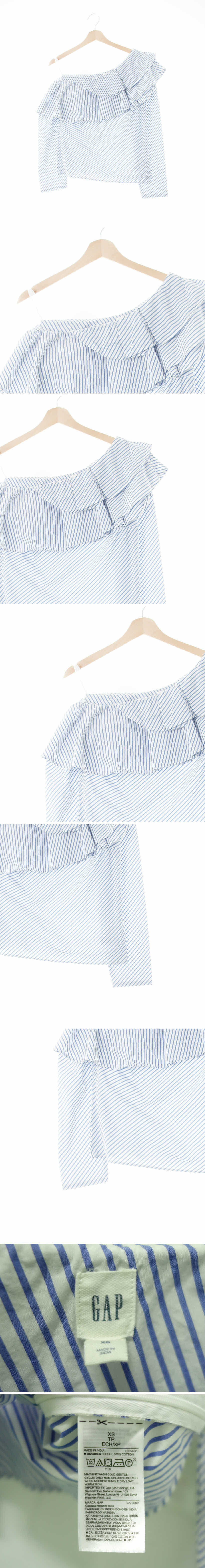 gap 러플원숄더블라우스 gap 라이트블루 스트라이프 면 러플원숄더블라우스
