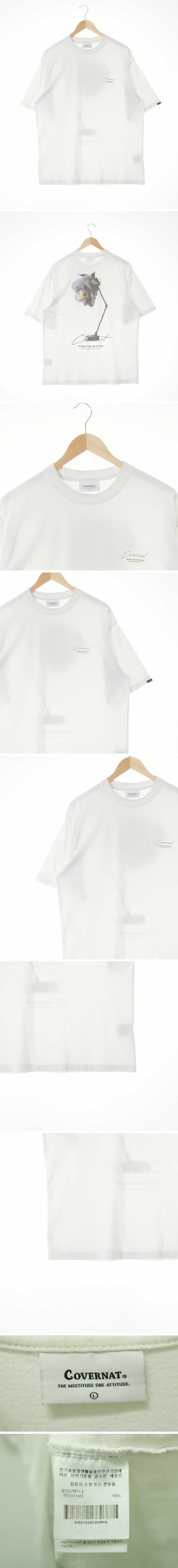 커버낫 로즈스탠드루즈반팔티 커버낫 화이트 프린팅 면 로즈스탠드루즈반팔티