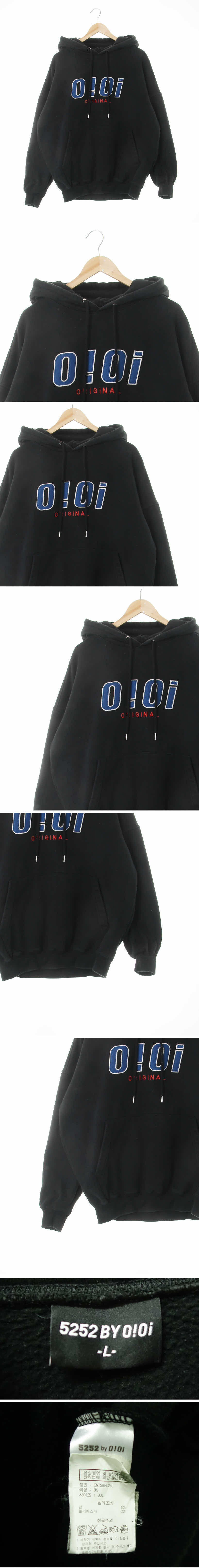 oioi 패치빅로고돌먼슬리브후드티 oioi 블랙 면혼방 패치빅로고돌먼슬리브후드티