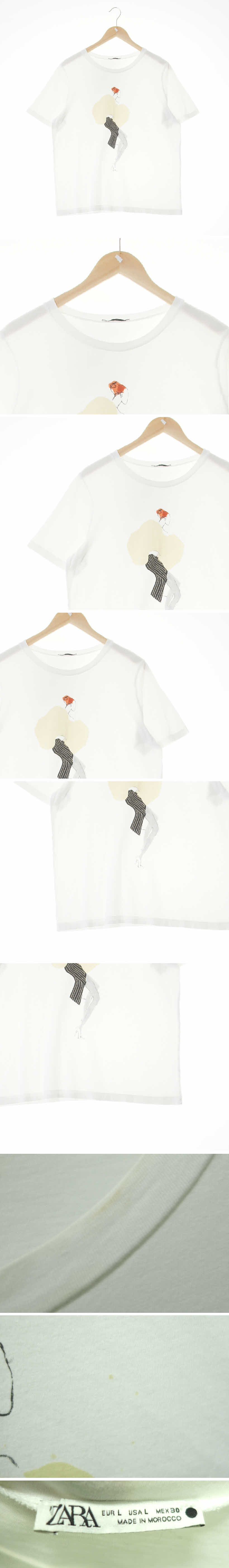 자라 하이힐우먼반팔티 자라 화이트 면혼방 하이힐우먼반팔티