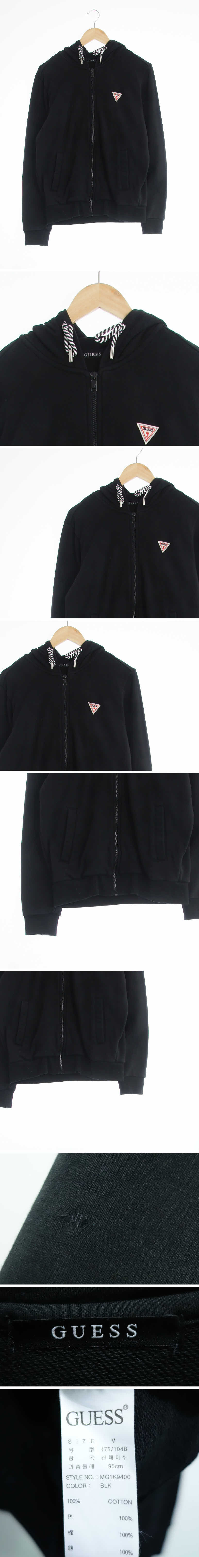 Guess 로고패치배색끈후드집업 Guess 블랙 면 로고패치배색끈후드집업