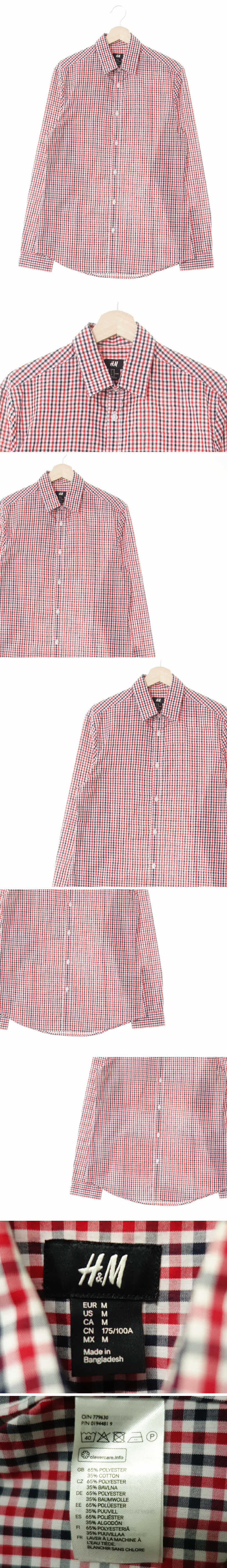 h&m 긴팔셔츠 h&m 레드네이비 체크 면혼방 긴팔셔츠