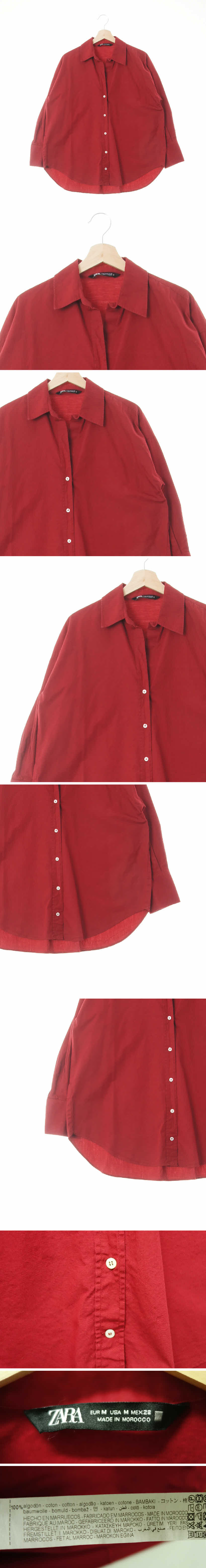 자라 슬릿카라루즈셔츠 자라 버건디 면 슬릿카라루즈셔츠