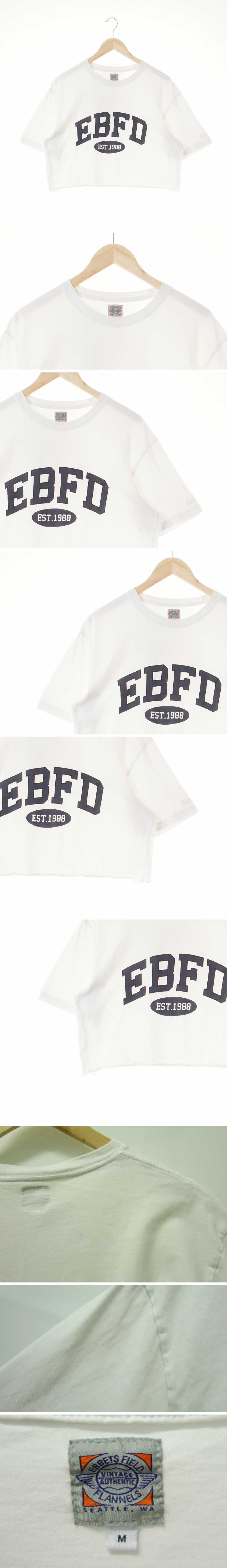 ebbetsfield 커브빅텍스트돌돌이크롭반팔티 ebbetsfield 화이트 프린팅 면혼방 커브빅텍스트돌돌이크롭반팔티