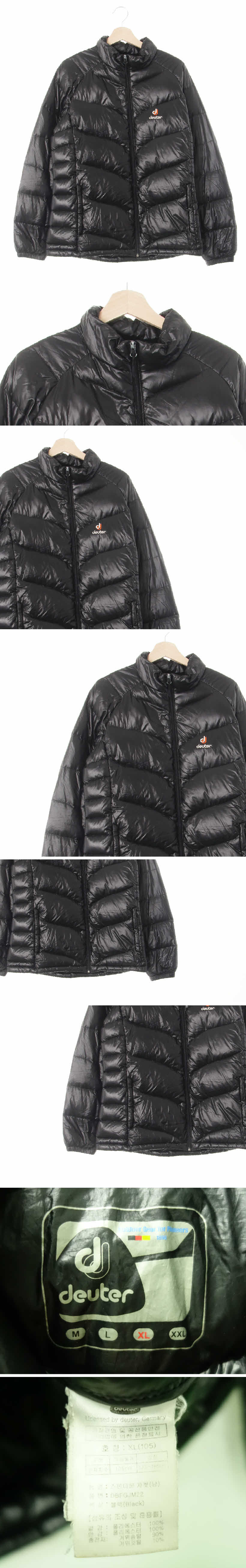 deuter 자수로고숏글로시광택패딩 deuter 글로시블랙 구스 자수로고숏글로시광택패딩