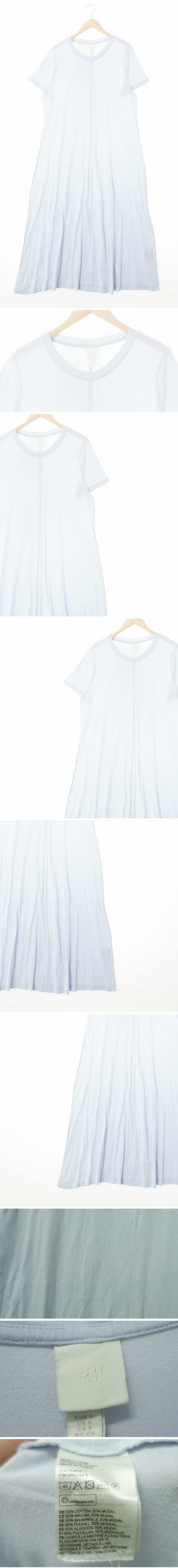 h&m 스카이블루 모달혼방 절개반소매맥시원피스