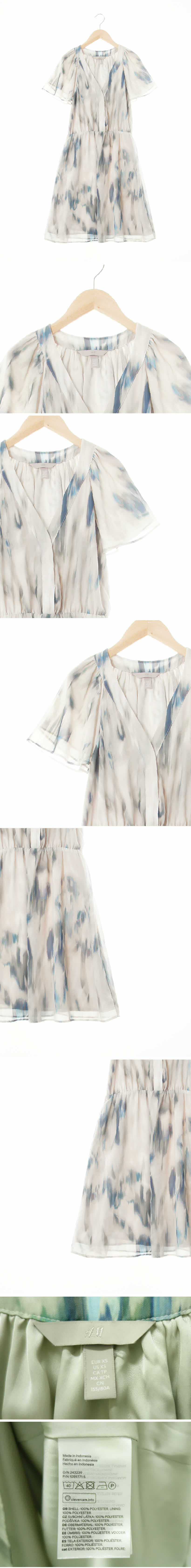 h&m 히든버튼티어드쉬폰반팔원피스 h&m 그레이 추상브러쉬패턴 히든버튼티어드쉬폰반팔원피스