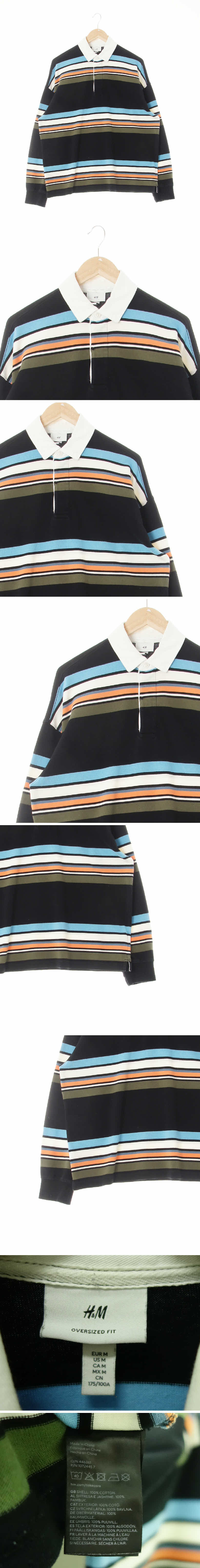 h&m 배색카라티 h&m 블랙 스트라이프 면 배색카라티