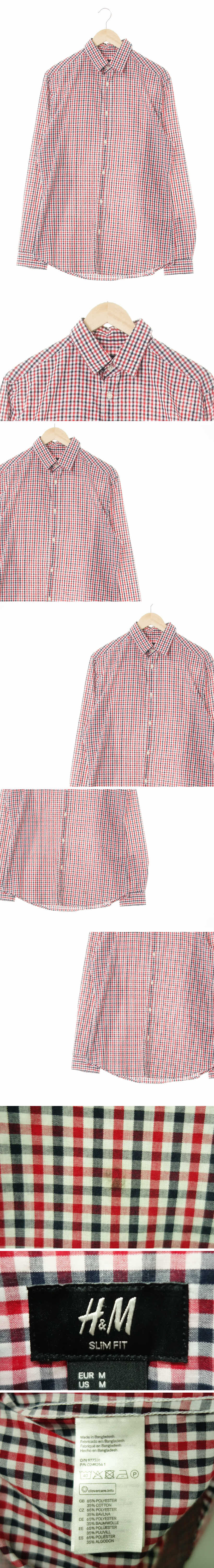 h&m 슬림핏긴팔셔츠 h&m 네이비레드화이트 체크 면 슬림핏긴팔셔츠