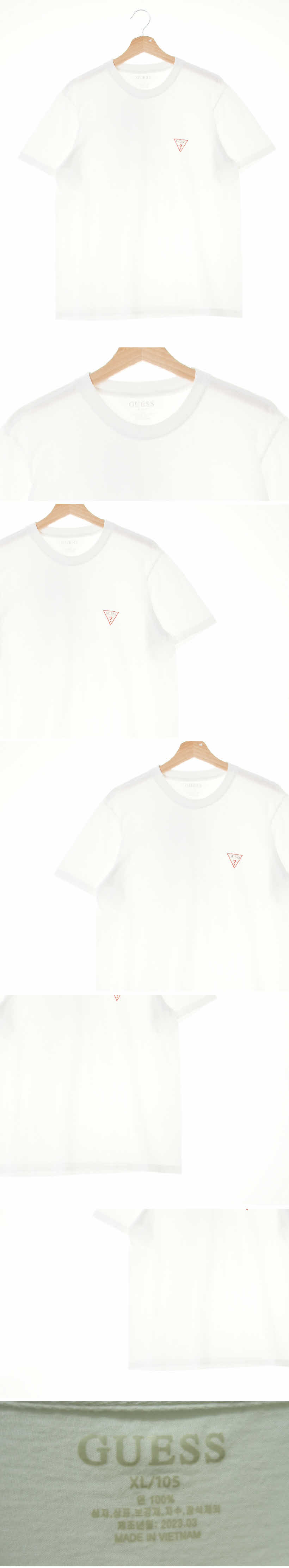 게스 스몰로고라운드반팔티 게스 화이트 면 스몰로고라운드반팔티