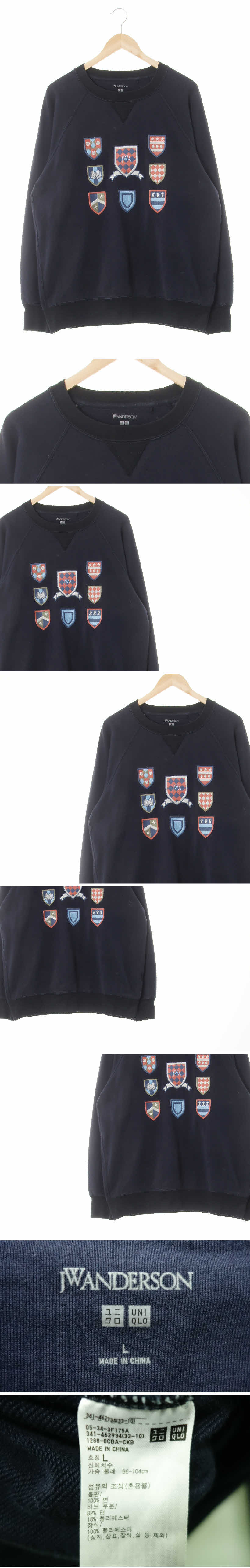 Uniqlo jwanderson 견장자수패치라운드반팔맨투맨 Uniqlo jwanderson 네이비 면혼방 견장자수패치라운드반팔맨투맨