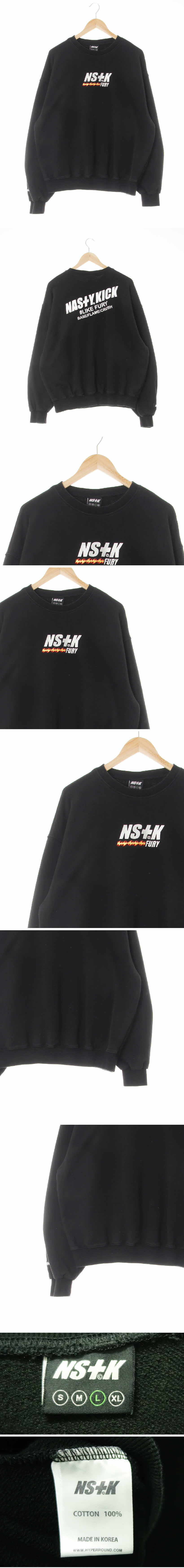 NStk 텍스트루즈맨투맨 NStk 블랙 프린팅 면 텍스트루즈맨투맨