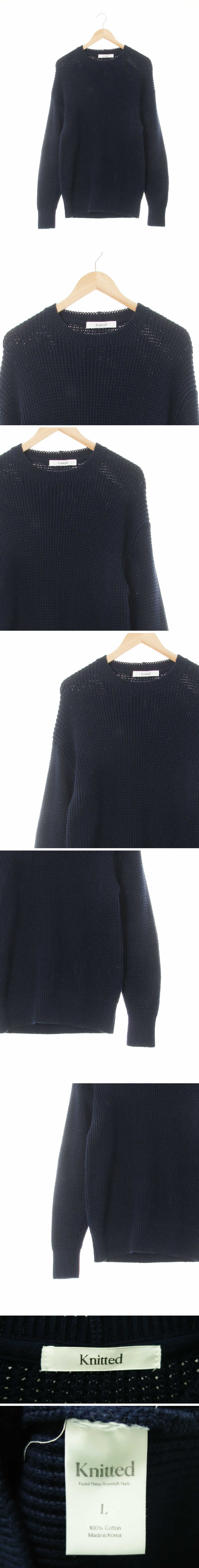 knitted 네이비 면 와플짜임스웨터