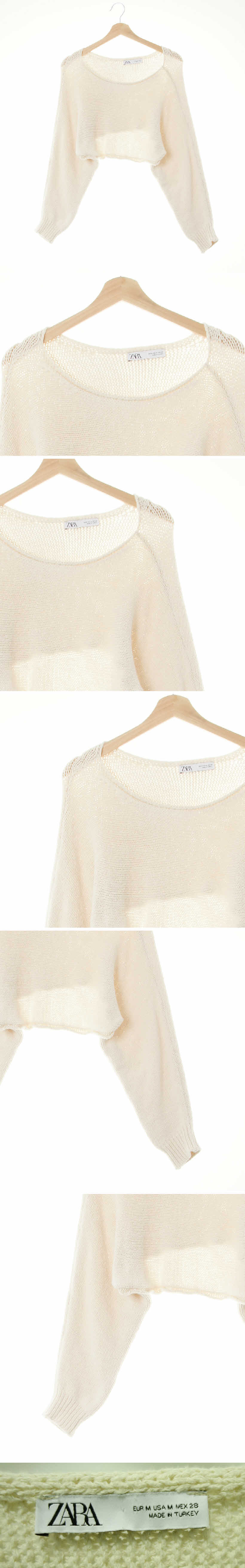 자라 돌돌이크롭돌먼슬리브니트 자라 아이보리 면혼방 돌돌이크롭돌먼슬리브니트