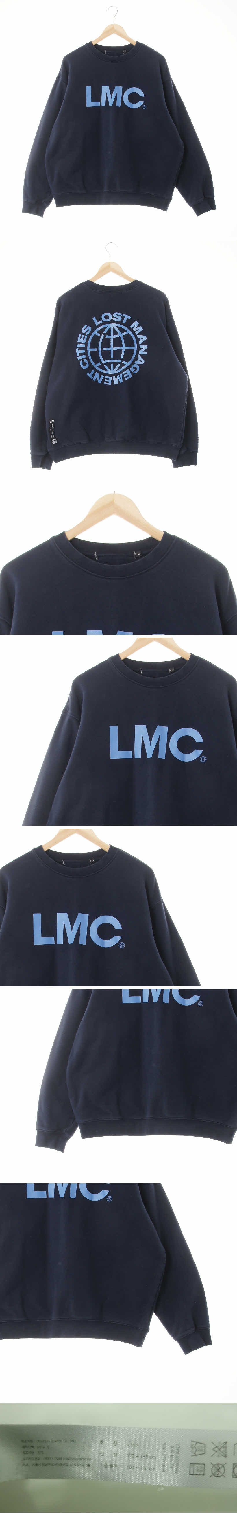 lmc 네이비 프린팅 면 빅중앙로고기모스웨트셔츠