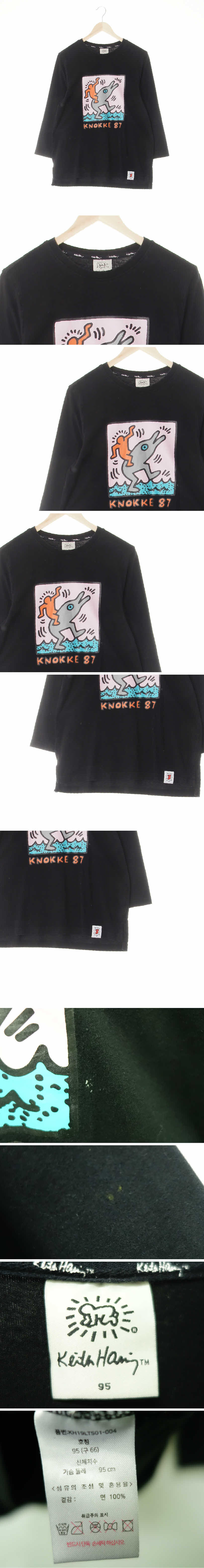 키스해링 라운드넥트임7부티 키스해링 블랙 프린팅 면 라운드넥트임7부티