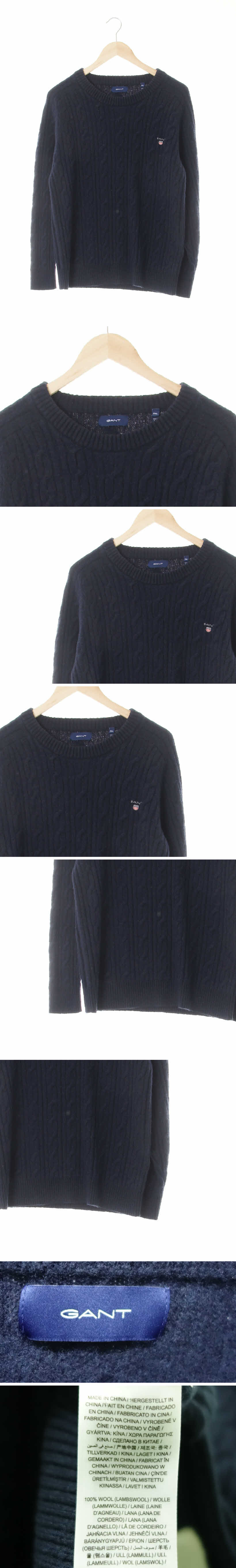 gant 자수로고라운드넥니트 gant 네이비 꽈배기패턴 울 자수로고라운드넥니트