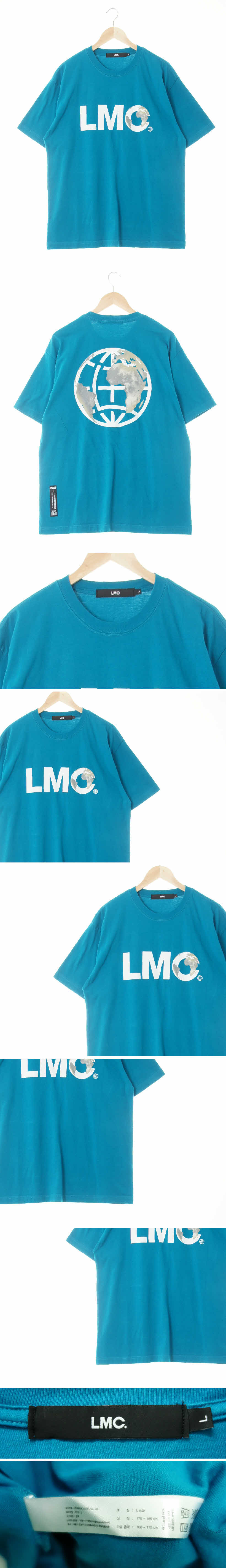lmc 락스퍼블루 지구프린팅 면 빅로고라운드반팔티