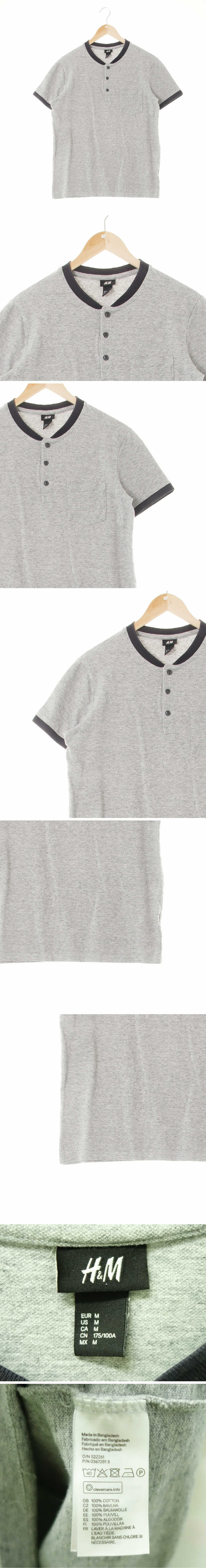 h&m 멜란지그레이 면 헨리넥피케반팔셔츠